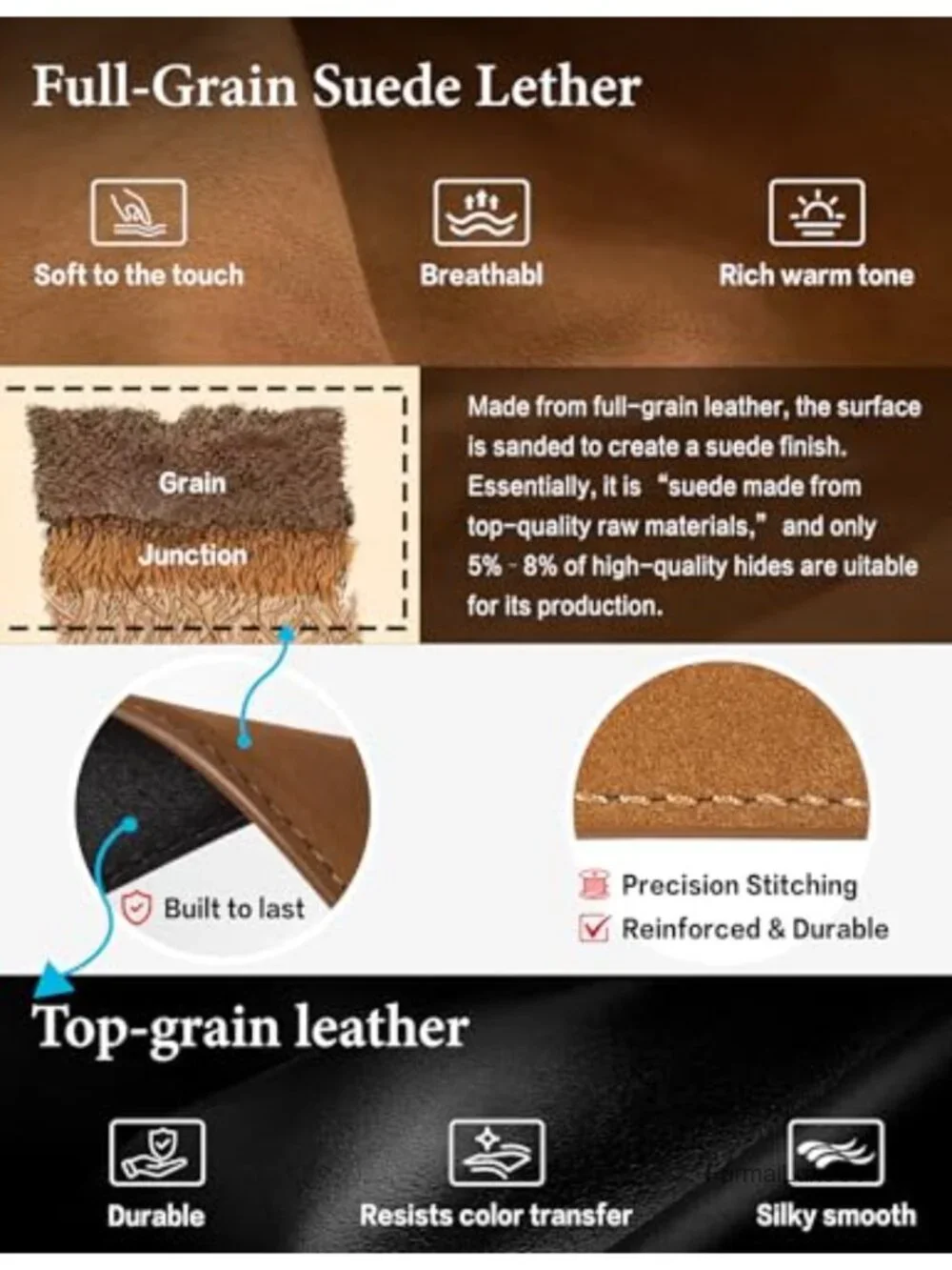 Genuine Top-Grain Suede Belt with Gold Buckle, Nappa Leather Backing, 1.3 Inch